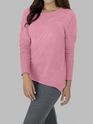 Rose Fruit Of The Loom Essentials Long Sleeve Scoop Neck Women's T Shirts | HGW891534