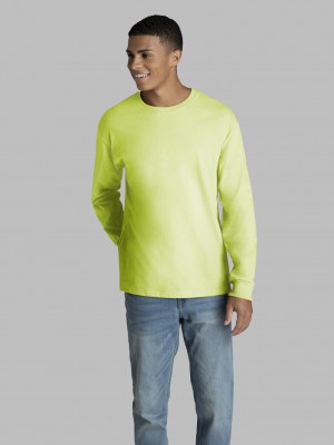 Safety Green Fruit Of The Loom 2 Pack Long Sleeve Men's T Shirts | FVR056781