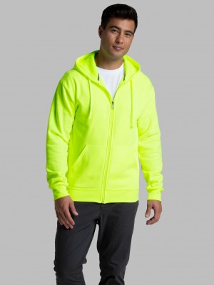 Safety Green Fruit Of The Loom EverSoft® Fleece Full Zip Men's Hoodie | NWD086247