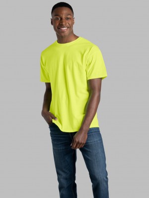 Safety Green Fruit Of The Loom Eversoft® Short Sleeve Crew, 2 Pack Men's T Shirts | XHU102358