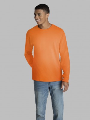 Safety Orange Fruit Of The Loom 2 Pack Long Sleeve Men's T Shirts | LYU689513