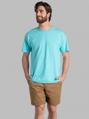 Scuba Blue Fruit Of The Loom Eversoft® Short Sleeve Crew, Extended Sizes 2 Pack Men's T Shirts | JRQ637208