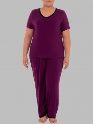 Senberry Fruit Of The Loom Plus Fit for Me® Soft Breathable V-Neck, 2 Piece Set Women's Pajamas | NQK237598