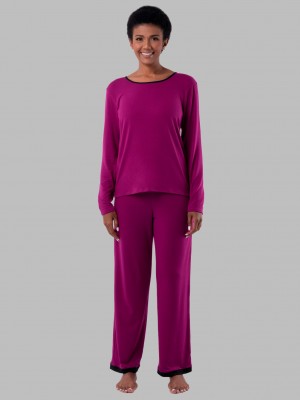 Senberry Fruit Of The Loom Soft Breathable Crew Neck Long Sleeve Shirt Pant, 2-Piece Set Women's Pajamas | FLG384296