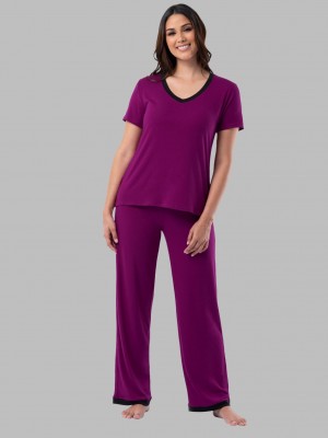 Senberry Fruit Of The Loom Soft Breathable V-Neck Pant, 2-Piece Set Women's Pajamas | UTV930865