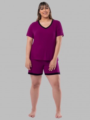 Senberry Fruit Of The Loom Soft Breathable V-Neck Short, 2-Piece Set Women's Pajamas | HNO367598