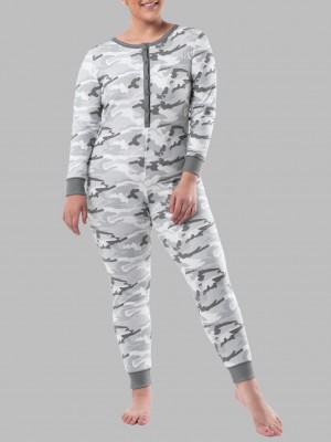 Spring Fog Camo Fruit Of The Loom Waffle Women's Union Suit | CKU879065