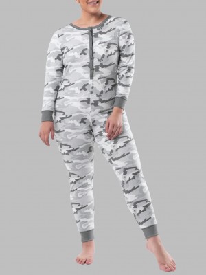 Spring Fog Camo Fruit Of The Loom Waffle Women's Union Suit | YOT702435