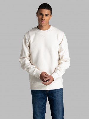 Sweet Cream Fruit Of The Loom Crafted Comfort Favorite Fleece Crew Men's Sweatshirt | VDM820579