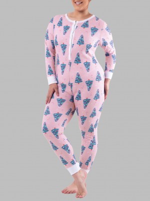 Trimmed Trees Fruit Of The Loom Waffle Women's Union Suit | ONM392086