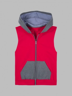 True Red/Charcoal Fruit Of The Loom Fleece Full Zip Sleeveless Vest Boys' Vest | PNF973145