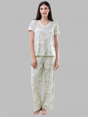 Warm Grey Camo Fruit Of The Loom Soft Breathable V-Neck Pant, 2-Piece Set Women's Pajamas | HVO965217