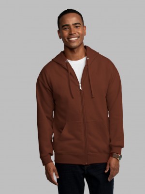 Warm Mocha Fruit Of The Loom EverSoft® Fleece Full Zip Men's Hoodie | YBH791584