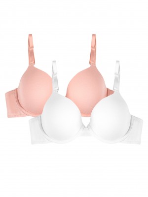 White/Blushing Rose Fruit Of The Loom T-Shirt Bra, 2 Pack Women's Underwire Bra | COY172436