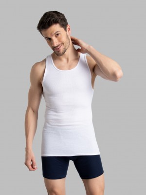 White Fruit Of The Loom Active Cotton blend A-Shirt, 8 Pack Men's Undershirts | SOH063457