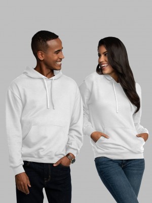 White Fruit Of The Loom EverSoft® Fleece Pullover Men's Hoodie | LKV246081