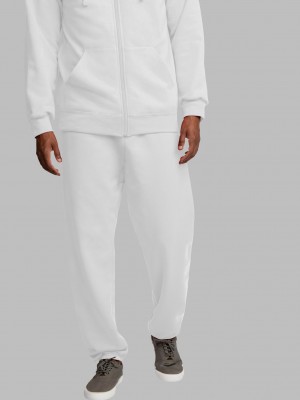 White Fruit Of The Loom EverSoft® Fleece Elastic Bottom Men's Sweatpants | TBK675389