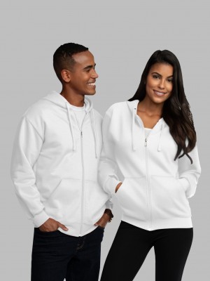 White Fruit Of The Loom EverSoft® Fleece Full Zip, Extended Sizes Women's Hoodie | FCQ318462