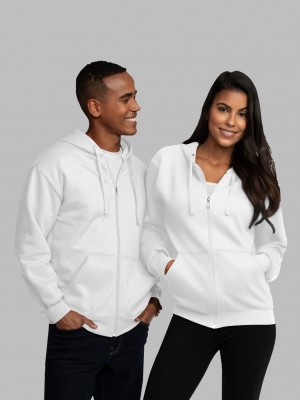 White Fruit Of The Loom EverSoft® Fleece Full Zip Women's Hoodie | PNE172905