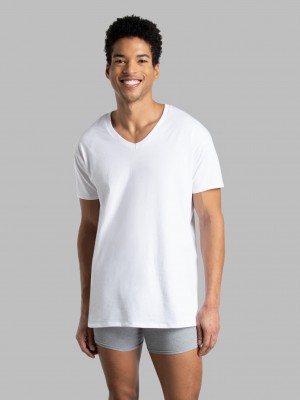 White Fruit Of The Loom Short Sleeve V-neck, 3 Pack Men's T Shirts | GTL987356