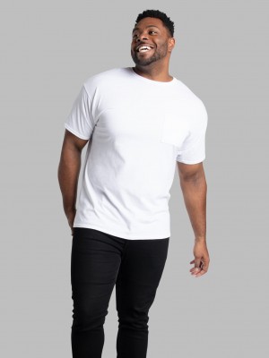 White Fruit Of The Loom Tall Eversoft® Short Sleeve Pocket Men's Pocket Tees | YWR906142