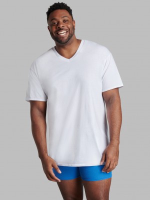 White Fruit Of The Loom Tall Short Sleeve V-neck, 6 Pack Men's T Shirts | UDC840653