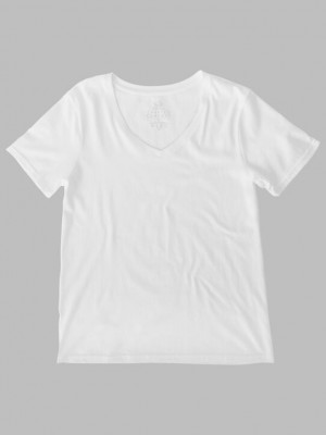 White Ice Fruit Of The Loom Crafted Comfort Artisan Tee™ V-Neck Women's T Shirts | XCS605498