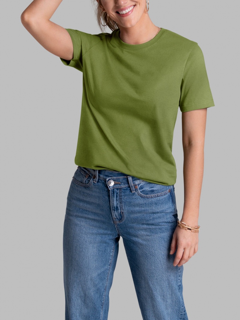 Antique Green Fruit Of The Loom Recover™ Short Sleeve Crew Women's Tops | NFH872963