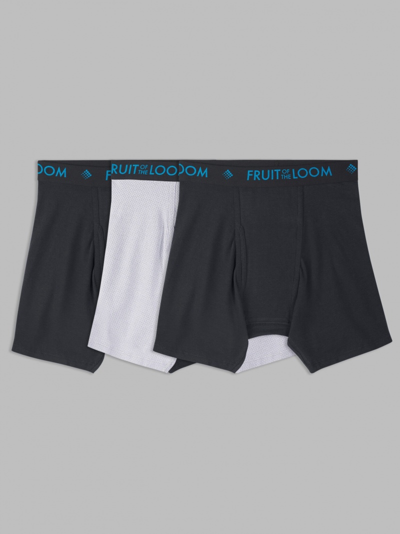 Black/Gray Fruit Of The Loom Breathable cotton Micro-Mesh, 3 Pack Men's Boxer Briefs | RFA126735