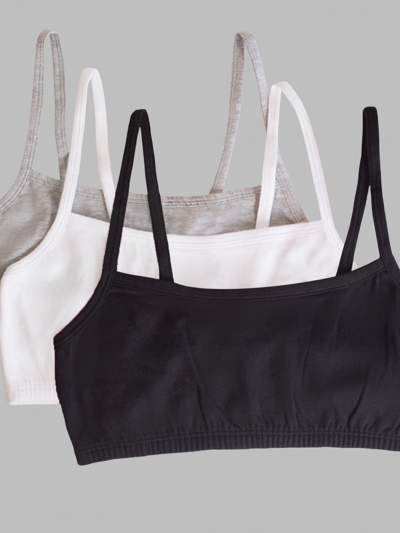 Black/White/Grey Fruit Of The Loom Strappy Sports Bra, 3 Pack Women's Sports Bra | VZM901347