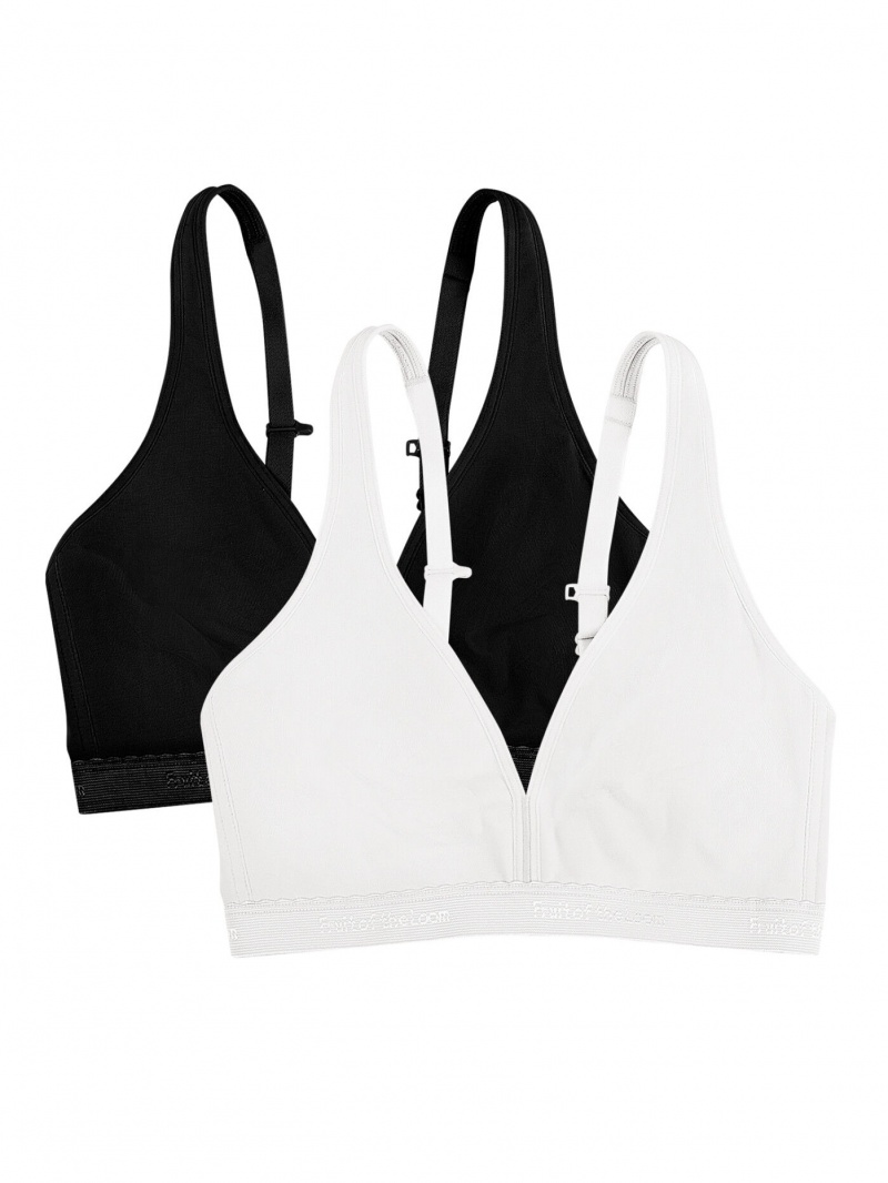 Black/White Fruit Of The Loom Wirefree Cotton Bralette 2 Pack Women's Wirefree Bra | RPB739165