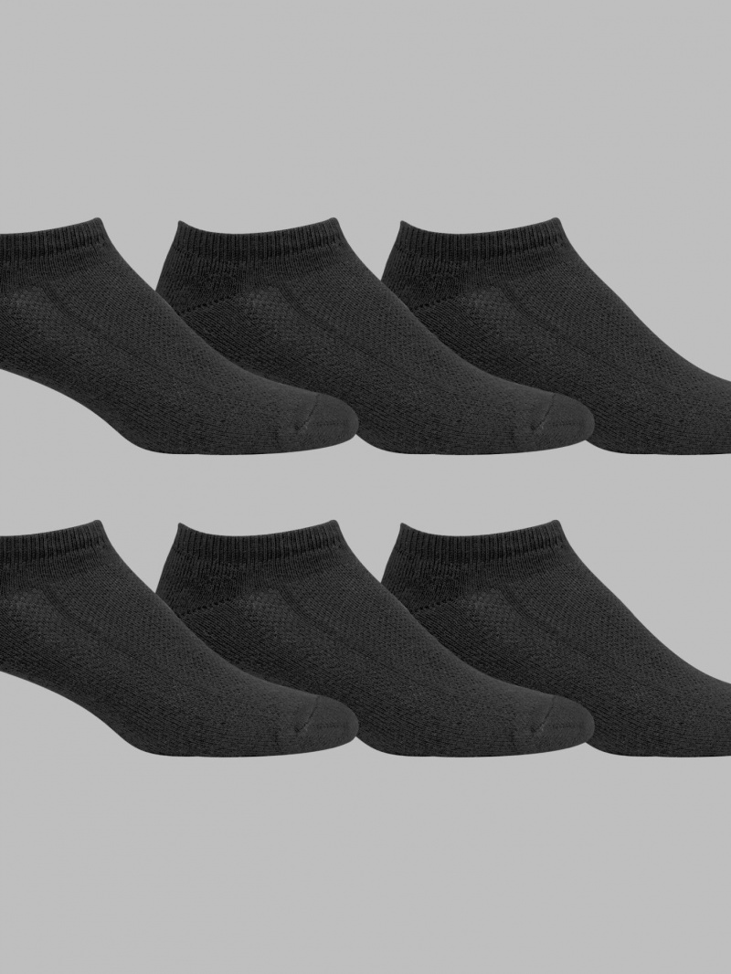 Black Fruit Of The Loom Breathable No Show, 6 Pack Men's Socks | YHR395612