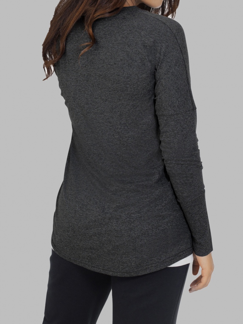 Black Fruit Of The Loom Essentials Long Sleeve Scoop Neck Women's T Shirts | AJP057684