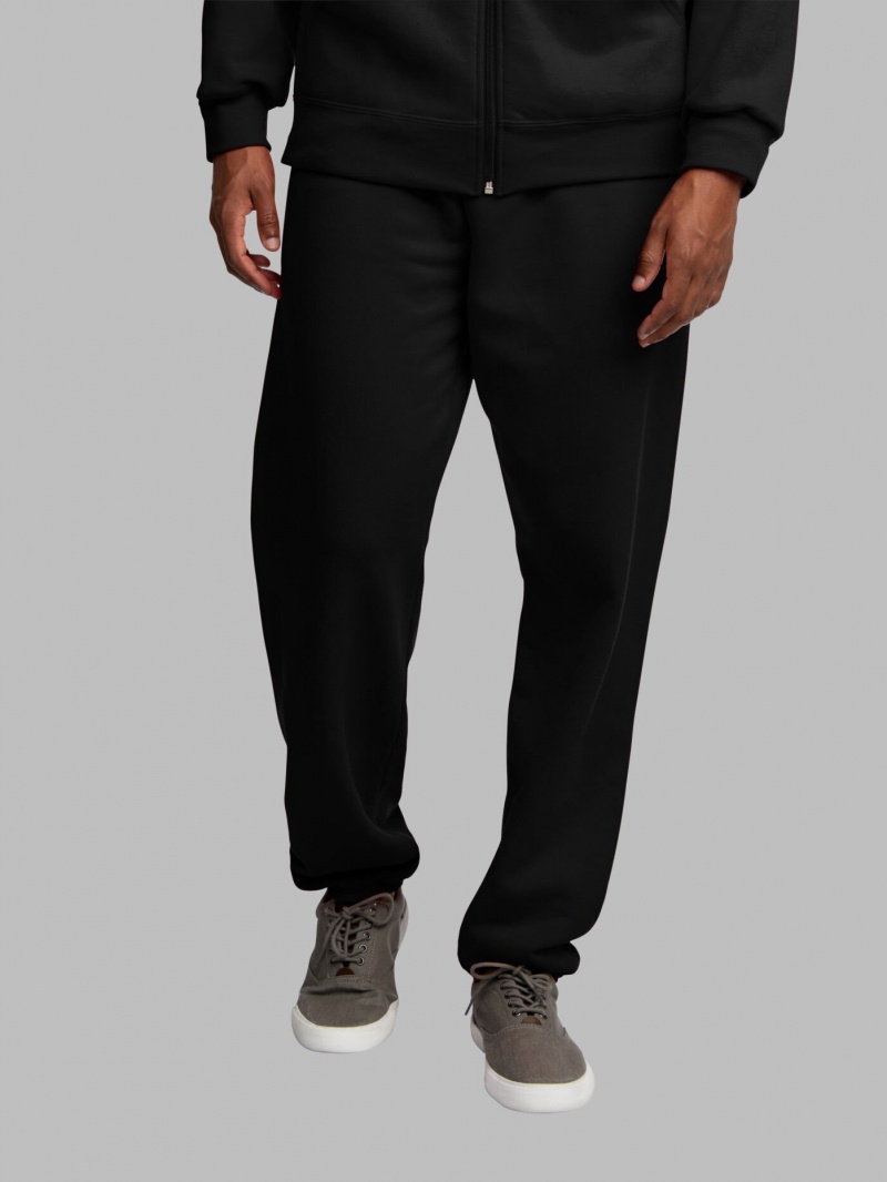 Black Fruit Of The Loom EverSoft® Fleece Elastic Bottom Men's Sweatpants | KOP534270