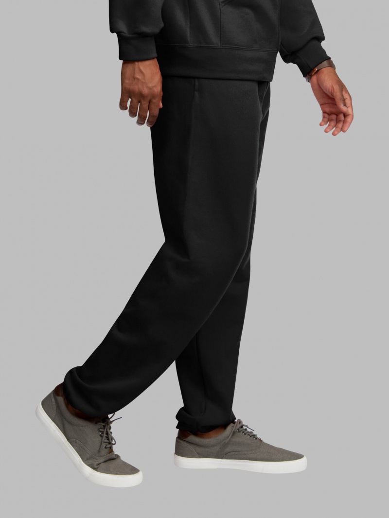 Black Fruit Of The Loom EverSoft® Fleece Elastic Bottom Men's Sweatpants | KOP534270