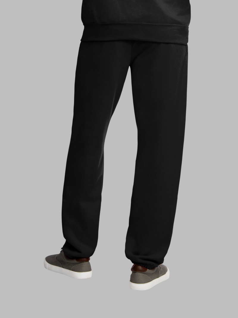 Black Fruit Of The Loom EverSoft® Fleece Elastic Bottom Men's Sweatpants | KOP534270