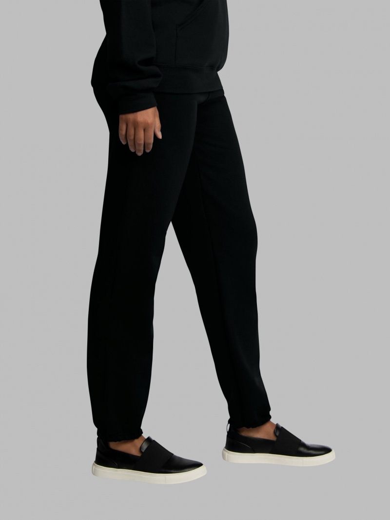 Black Fruit Of The Loom EverSoft® Fleece Elastic Bottom Men's Sweatpants | KOP534270