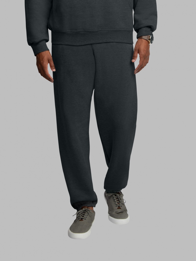 Black Fruit Of The Loom EverSoft® Fleece Elastic Bottom, Extended Sizes Men's Sweatpants | UDL423568