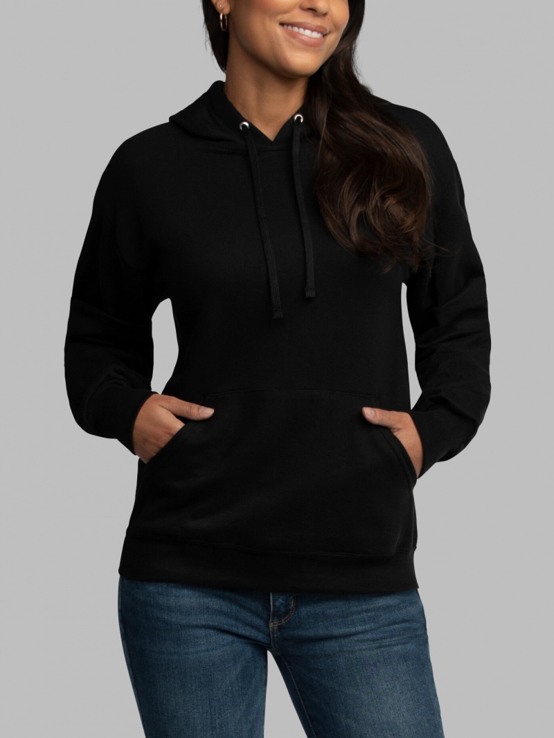 Black Fruit Of The Loom EverSoft® Fleece Pullover Women's Hoodie | CUQ467310