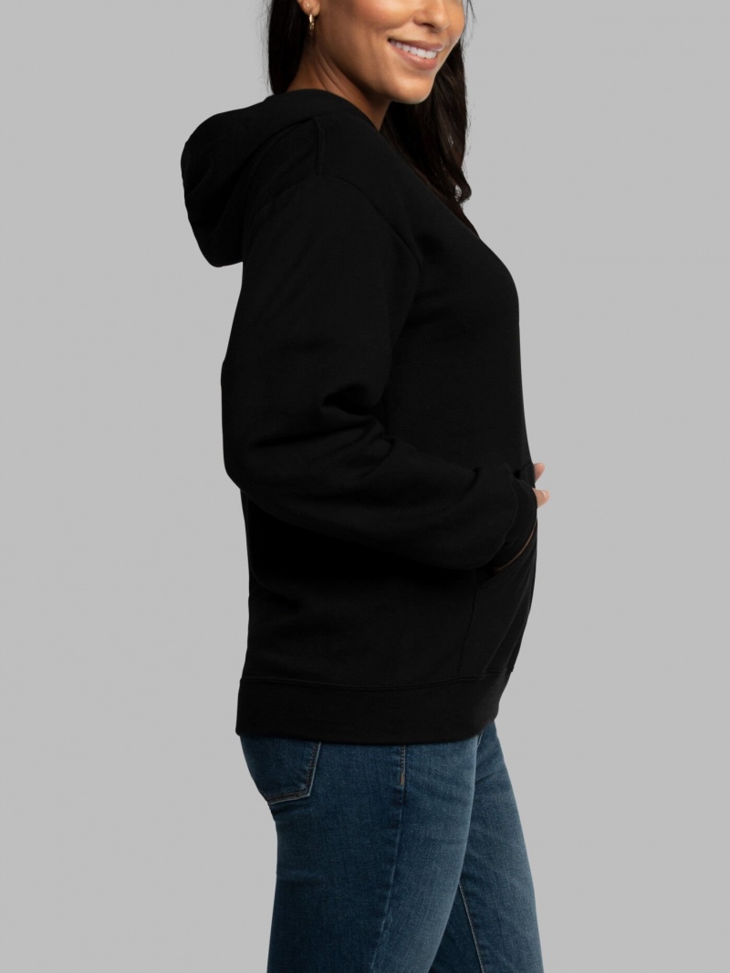 Black Fruit Of The Loom EverSoft® Fleece Pullover Women's Hoodie | CUQ467310