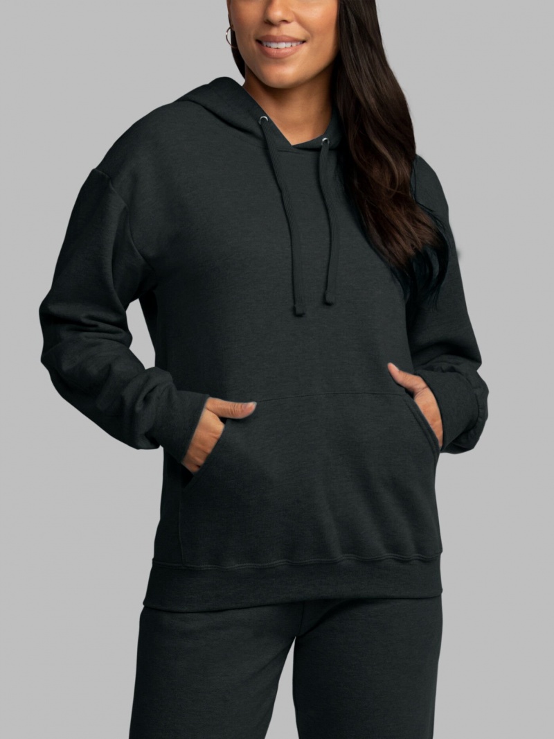 Black Fruit Of The Loom EverSoft® Fleece Pullover Women's Hoodie | BSZ795860