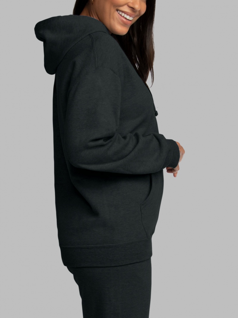 Black Fruit Of The Loom EverSoft® Fleece Pullover Women's Hoodie | BSZ795860