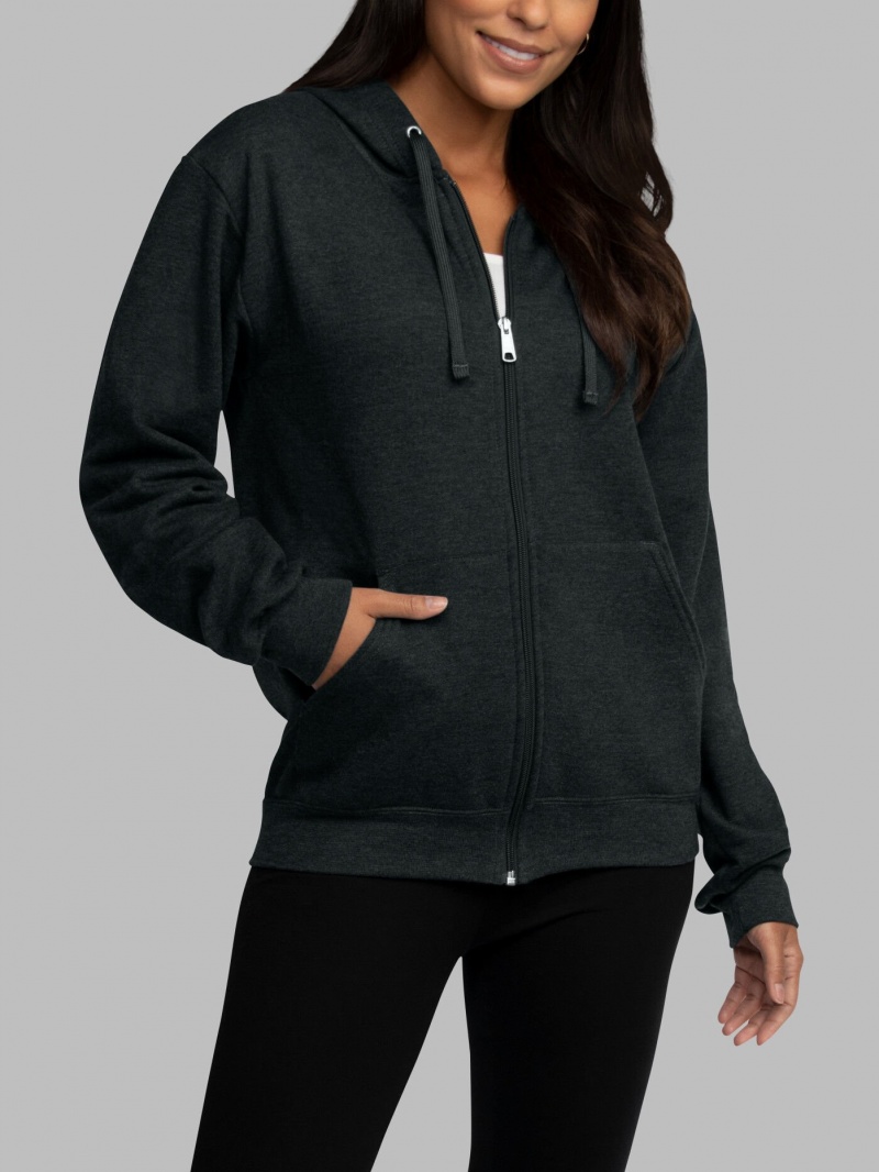 Black Fruit Of The Loom EverSoft® Fleece Full Zip, Extended Sizes Women's Hoodie | NFM863052