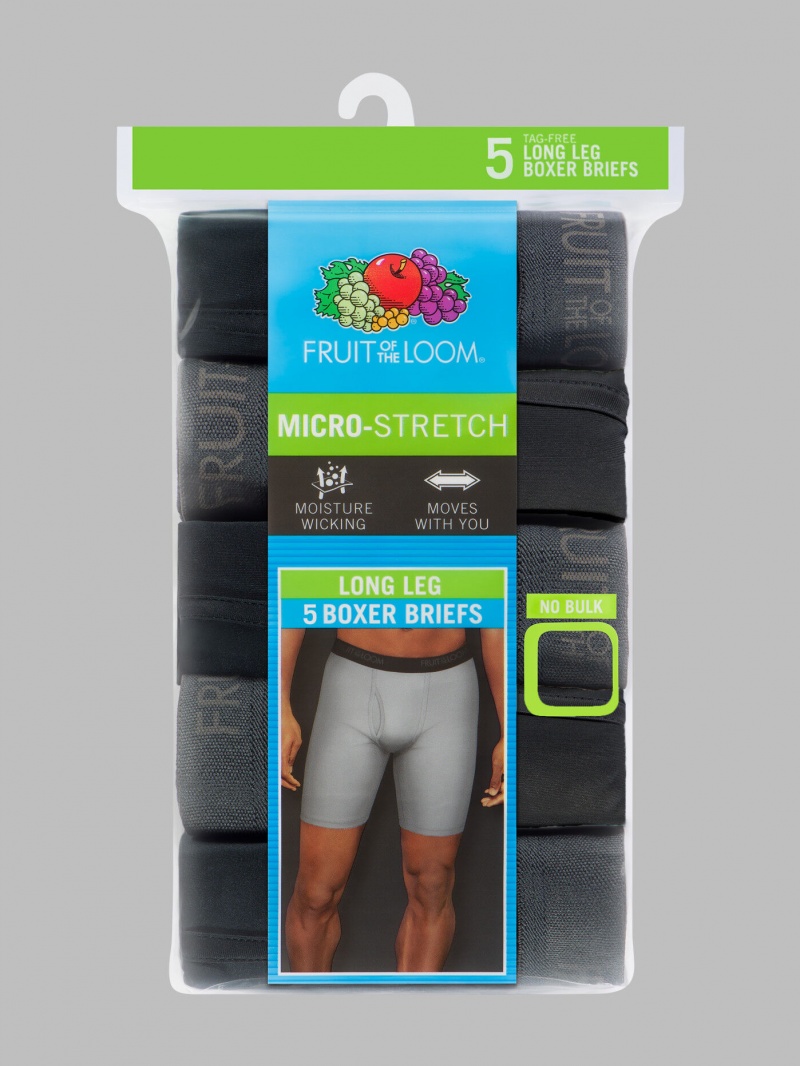 Black Fruit Of The Loom Micro-Stretch Long Leg, 5 Pack Men's Boxer Briefs | SFL295041