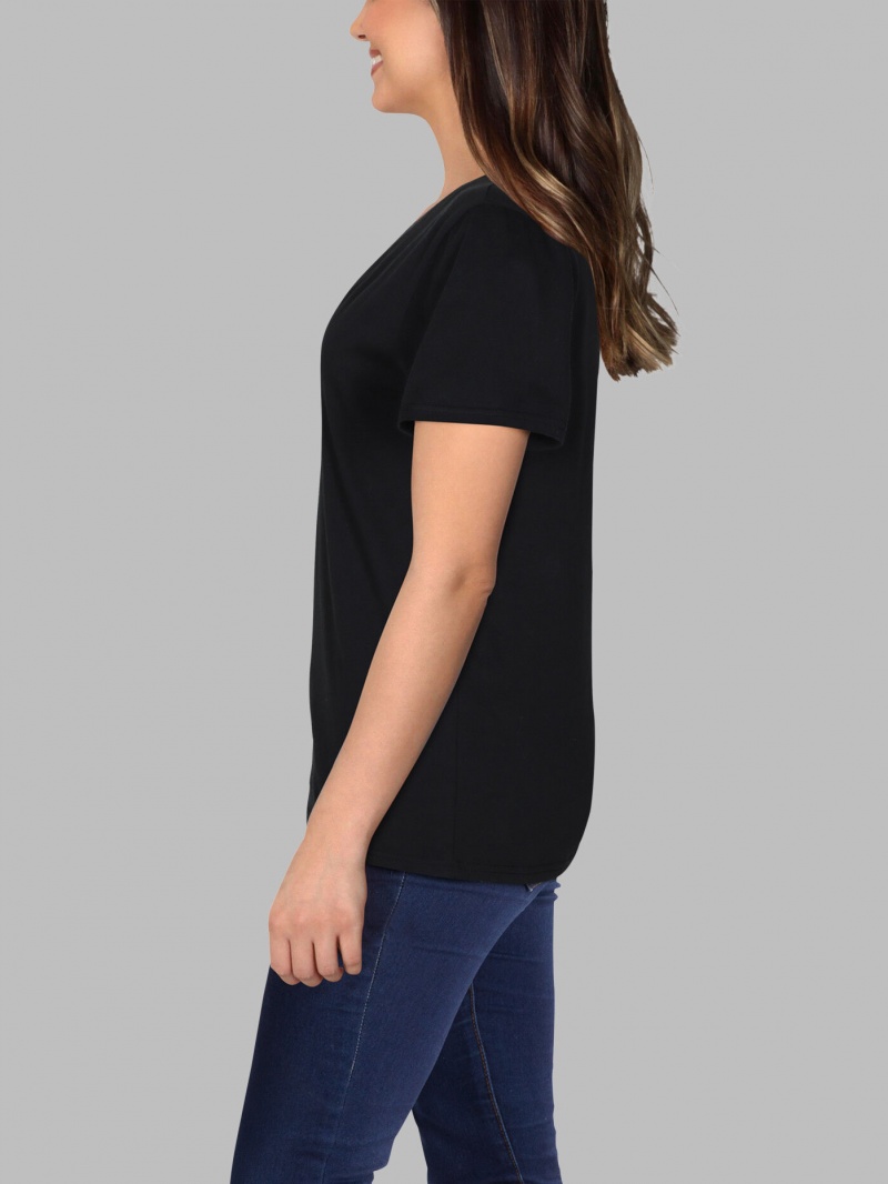 Black Ink Fruit Of The Loom Crafted Comfort Artisan Tee™ V-Neck Women's T Shirts | EAQ028579