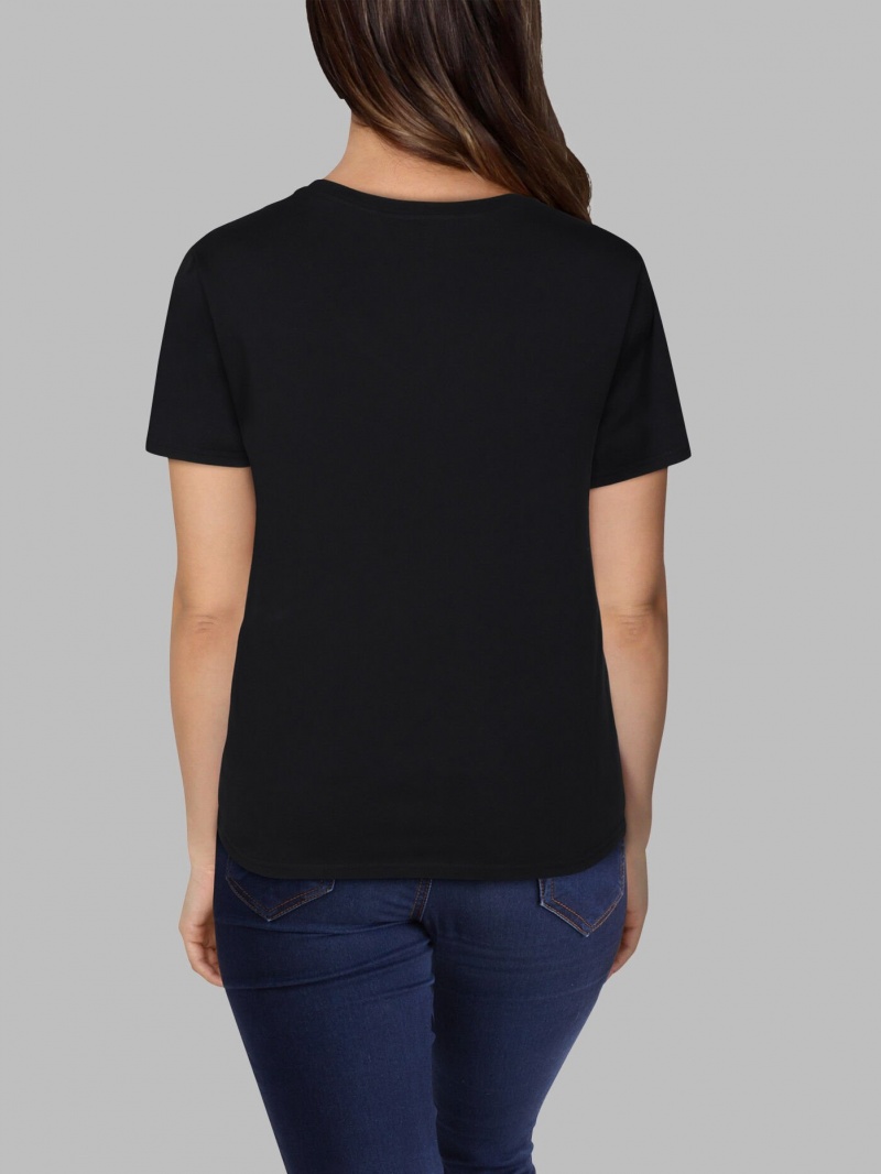 Black Ink Fruit Of The Loom Crafted Comfort Artisan Tee™ V-Neck Women's T Shirts | EAQ028579