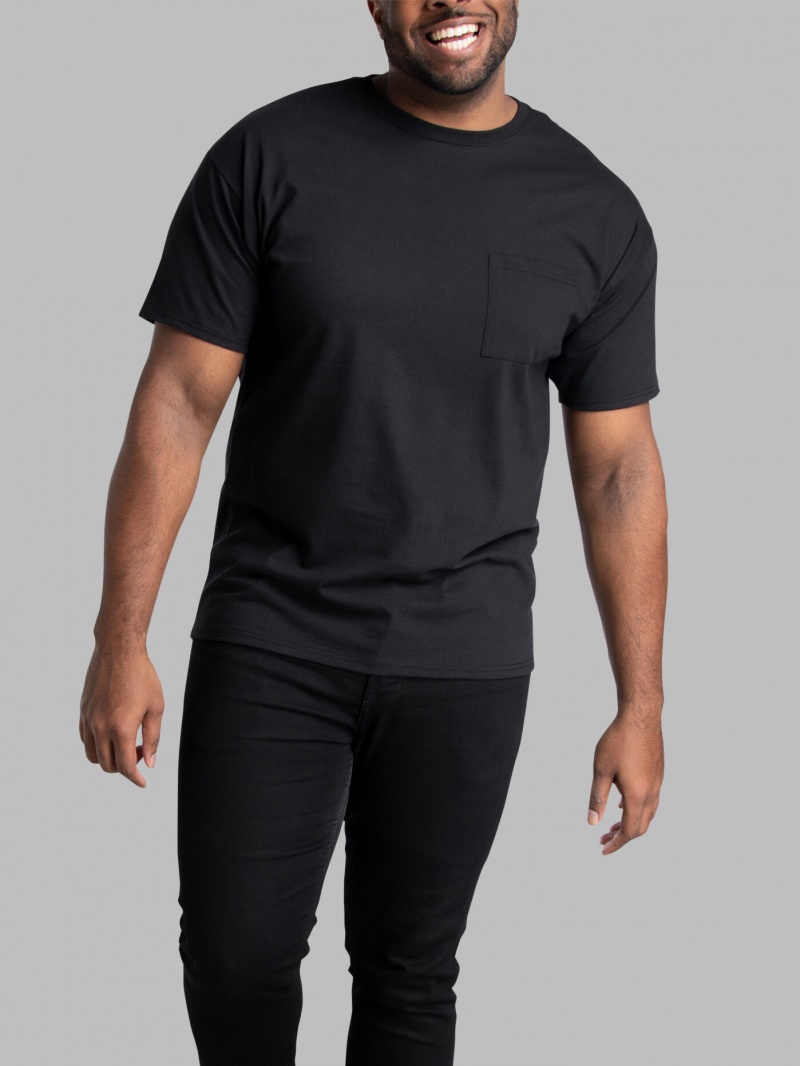 Blackink Fruit Of The Loom Tall Eversoft® Short Sleeve Pocket Men's Pocket Tees | NRH893061