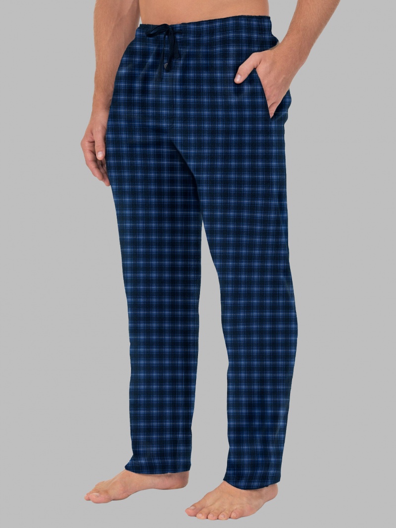 Blue/Black/White Fruit Of The Loom Fleece Sleep Lounge Pant Men's Sleep Pants | DHC137429