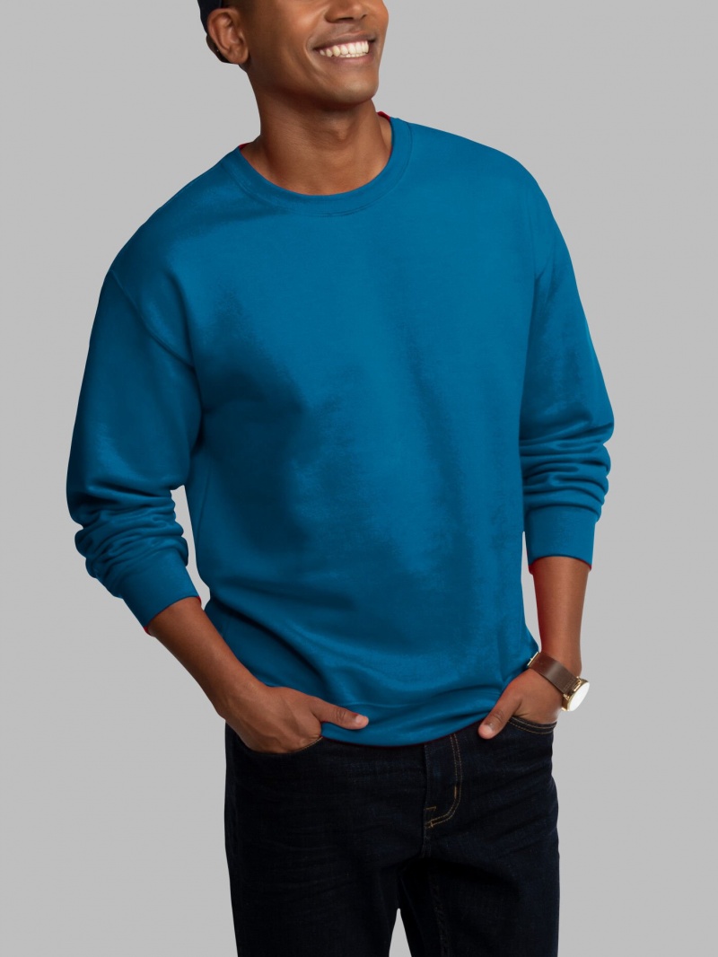 Blue Fruit Of The Loom EverSoft® Fleece Crew Men's Sweatshirt | TMD846037