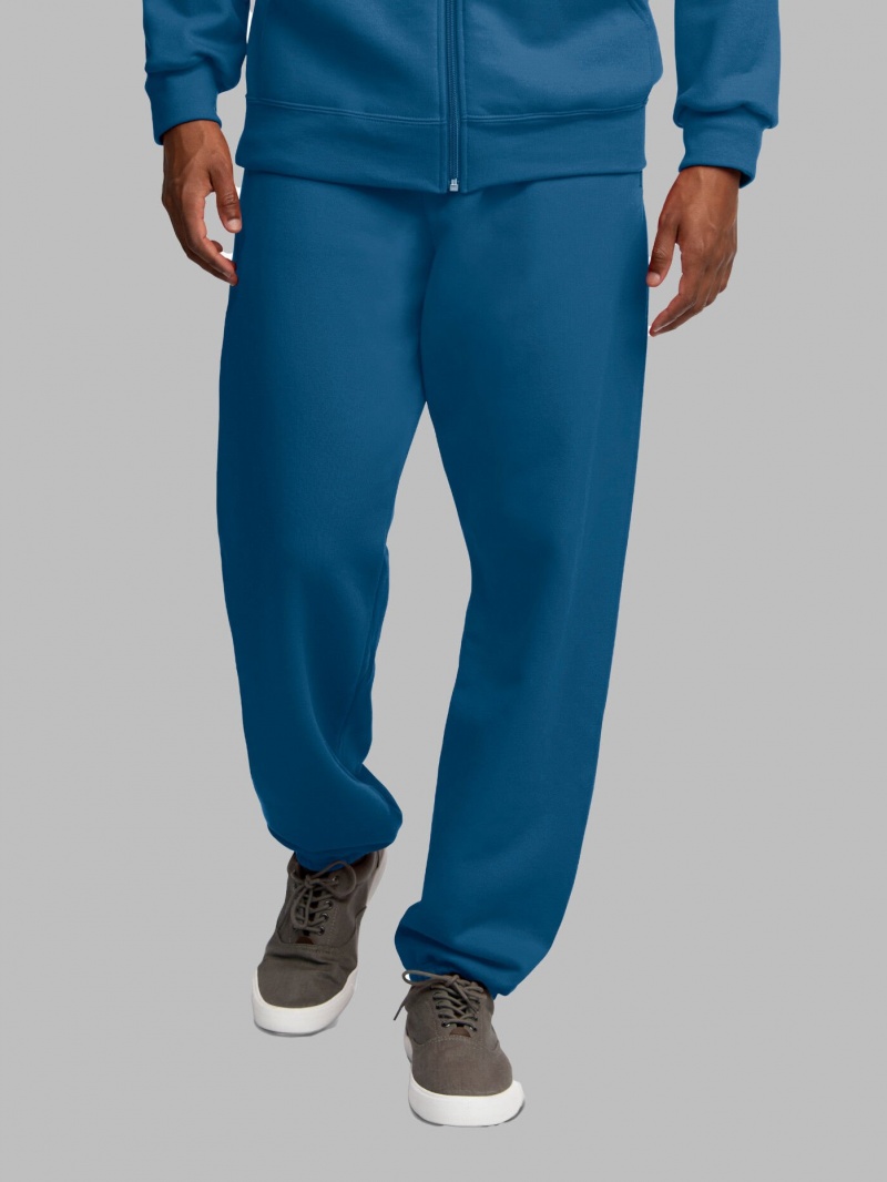 Blue Fruit Of The Loom EverSoft® Fleece Elastic Bottom, Extended Sizes Men's Sweatpants | WFT312958